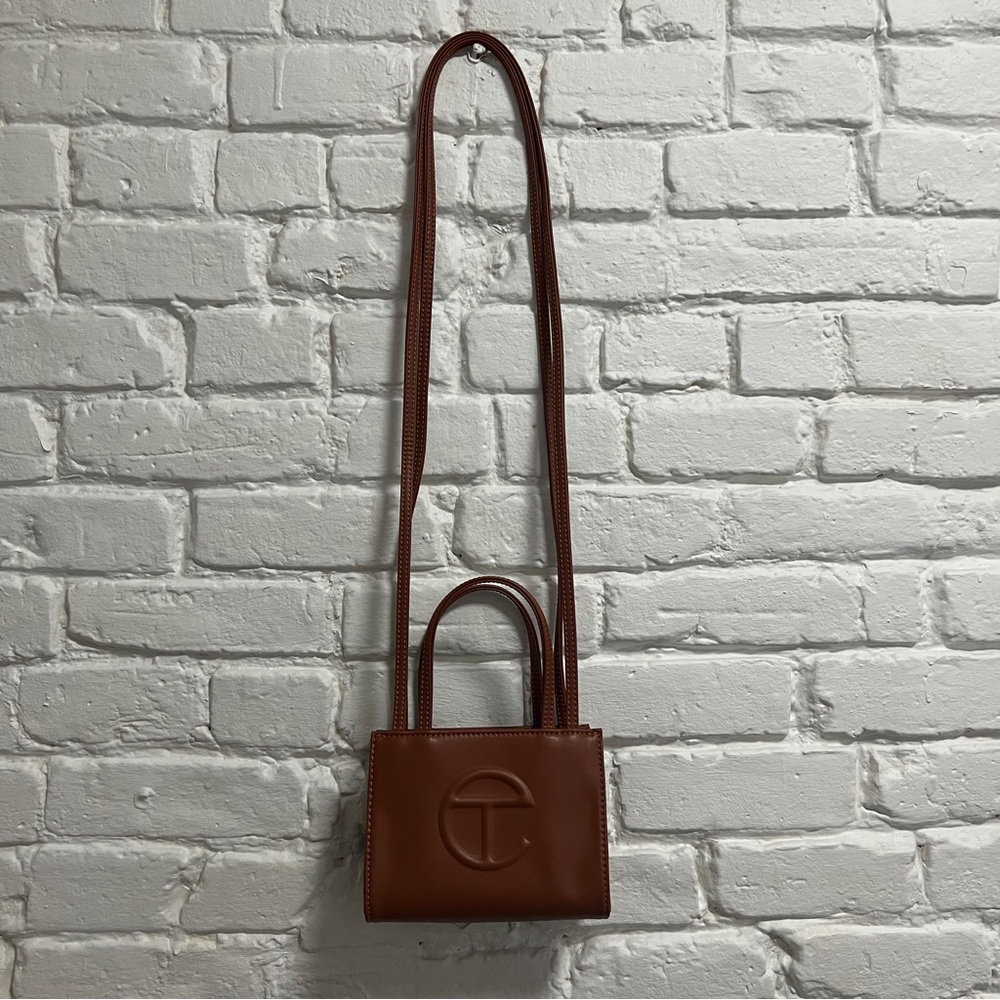 Tan brown Telfar small shopping bag